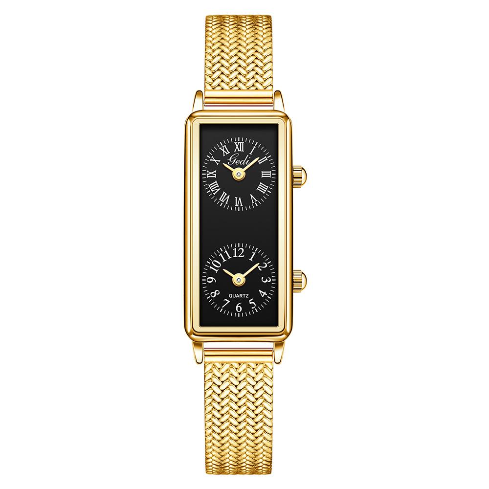 Creative Dual Movement Watch Women'S Retro Small Square Watch Women'S Dual Time Zone Niche High-End British And British Watch