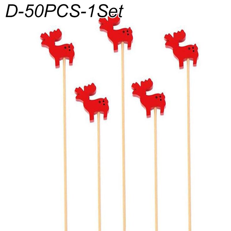 50Pcs/set Christmas Fruit Sticks Disposable Bamboo Sticks Snowflake Christmas Tree Elk Santa Claus Snowman Sticks Xmas Ornaments