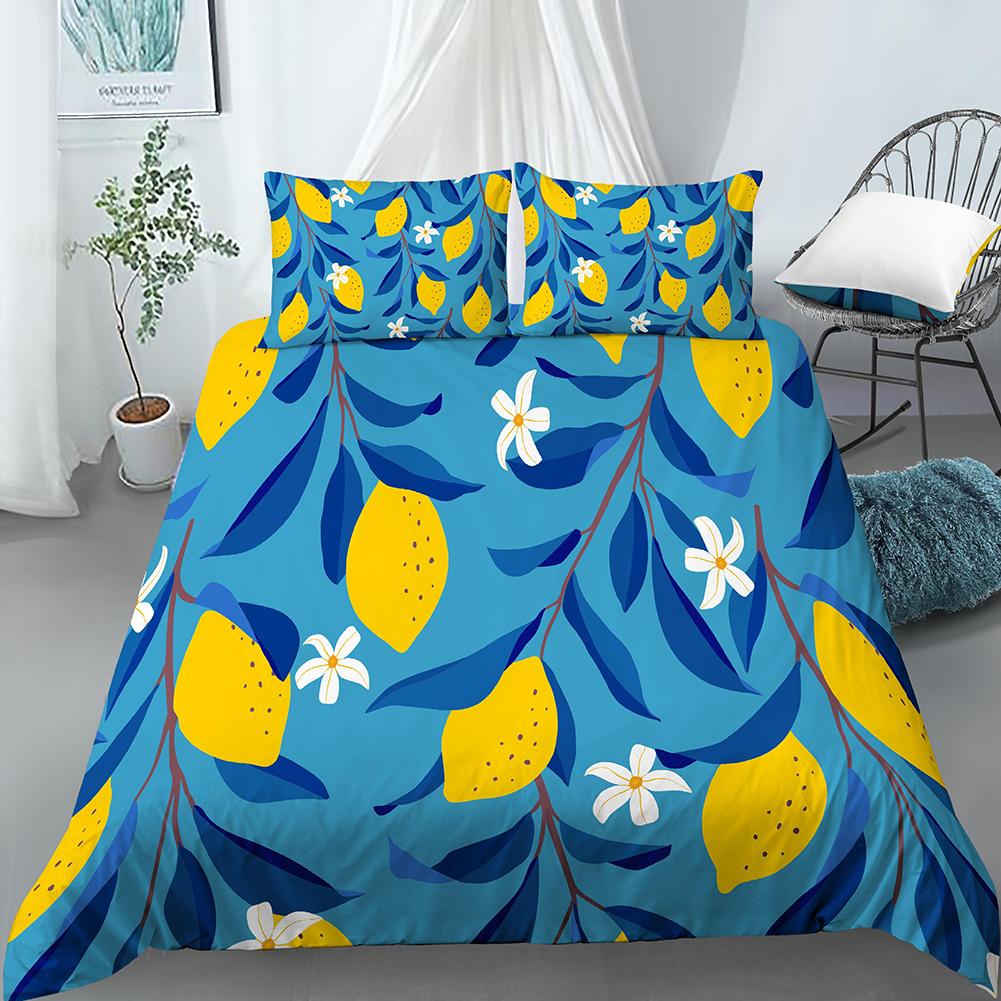 Lemon Duvet Cover Set Fruit Theme 2/3pcs Bedding Set Queen King Size Quilt Cover Microfiber Comforter Cover For Kids Teen Adult
