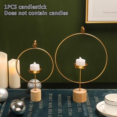 1 PCS Einfache Massivholz Runde Basis Schmiedeeisen Vogel Kerzenhalter Home Dekoration Wohnzimmer TV Cabi