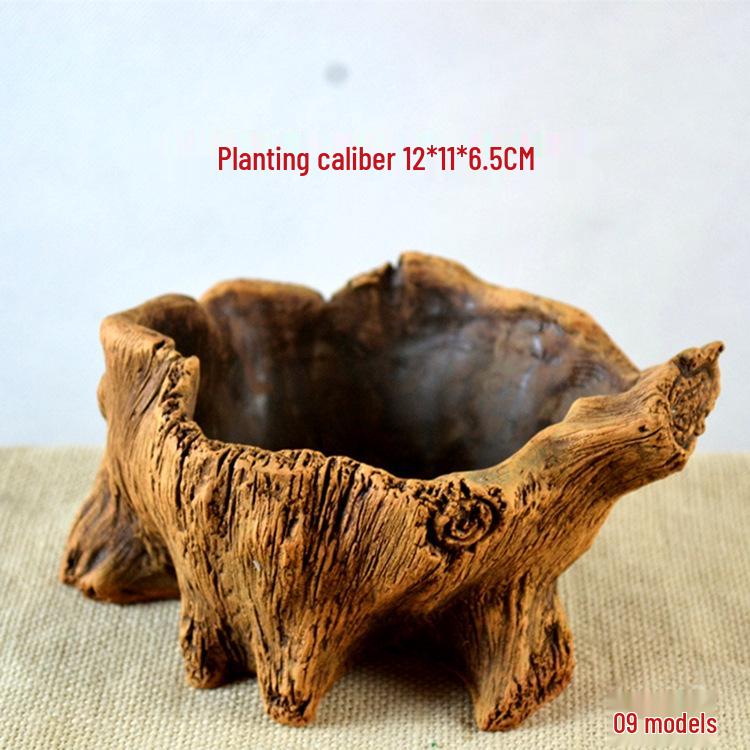 Creative Retro Cement-Look Tree Stump Succulent Planter