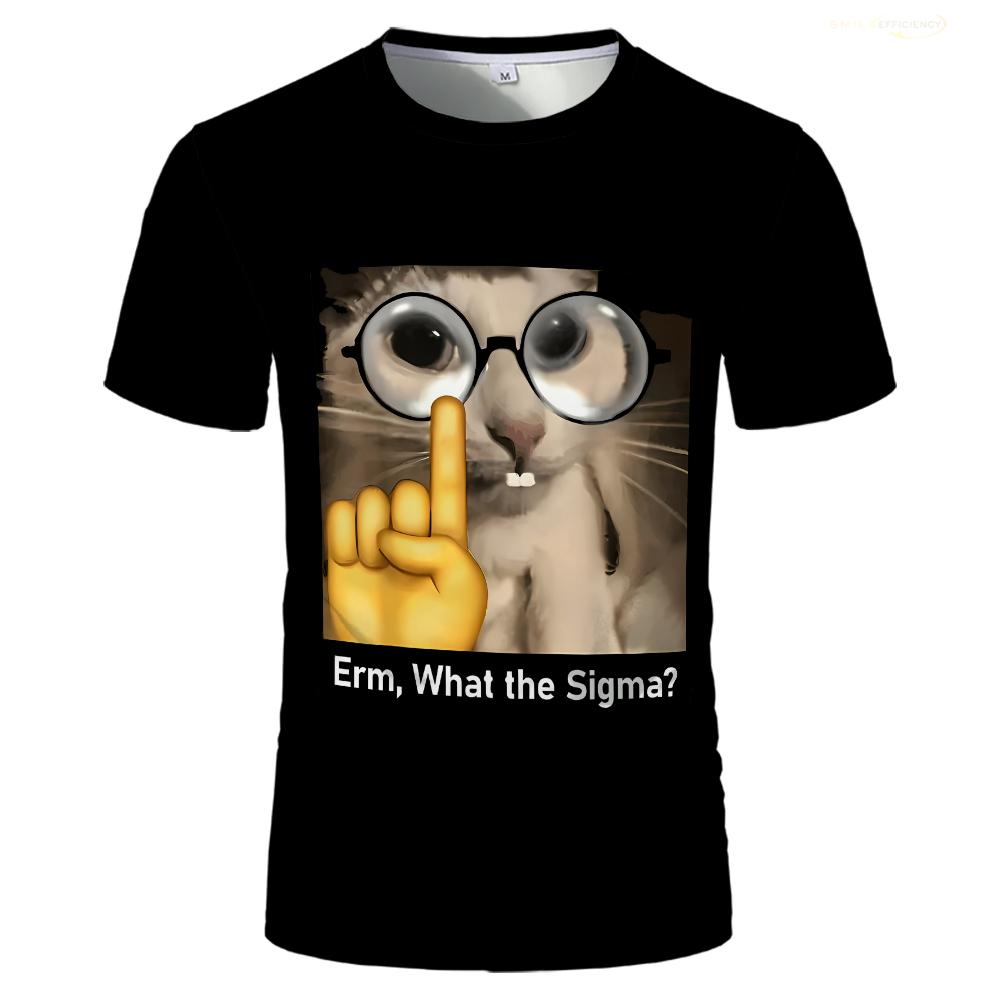 What The Sigma Meme Cat 3D Print Fun T-Shirt - Stylish and Humorous, Relaxed Men's Streetwear, Casual Wear, Unisex Short-Sleeve T-Shirt