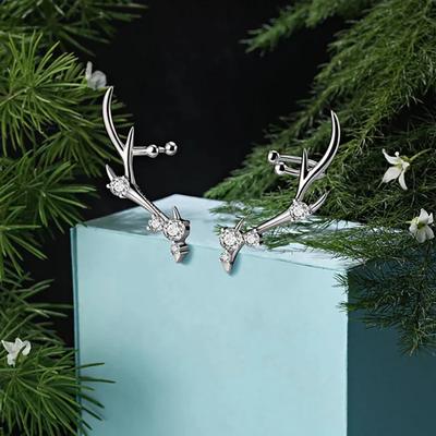 Novos Brincos de Galhos de Veado com Design Moderno Feminino Cravejados com Zircônia Joias Personalizadas Combinando para o Festival de Natal
