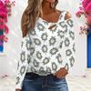 Women Plus Size White Floral Printed Asymmetric Cutout Cold Shoulder Long Sleeve Fitted Blouse