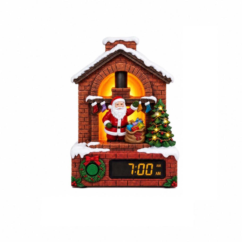 Glowing Fireplace Clock for Christmas Home Decor