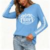 Women's Casual Long Sleeve Neck Top with Rugby Print and Side Slit for Everyday Wear