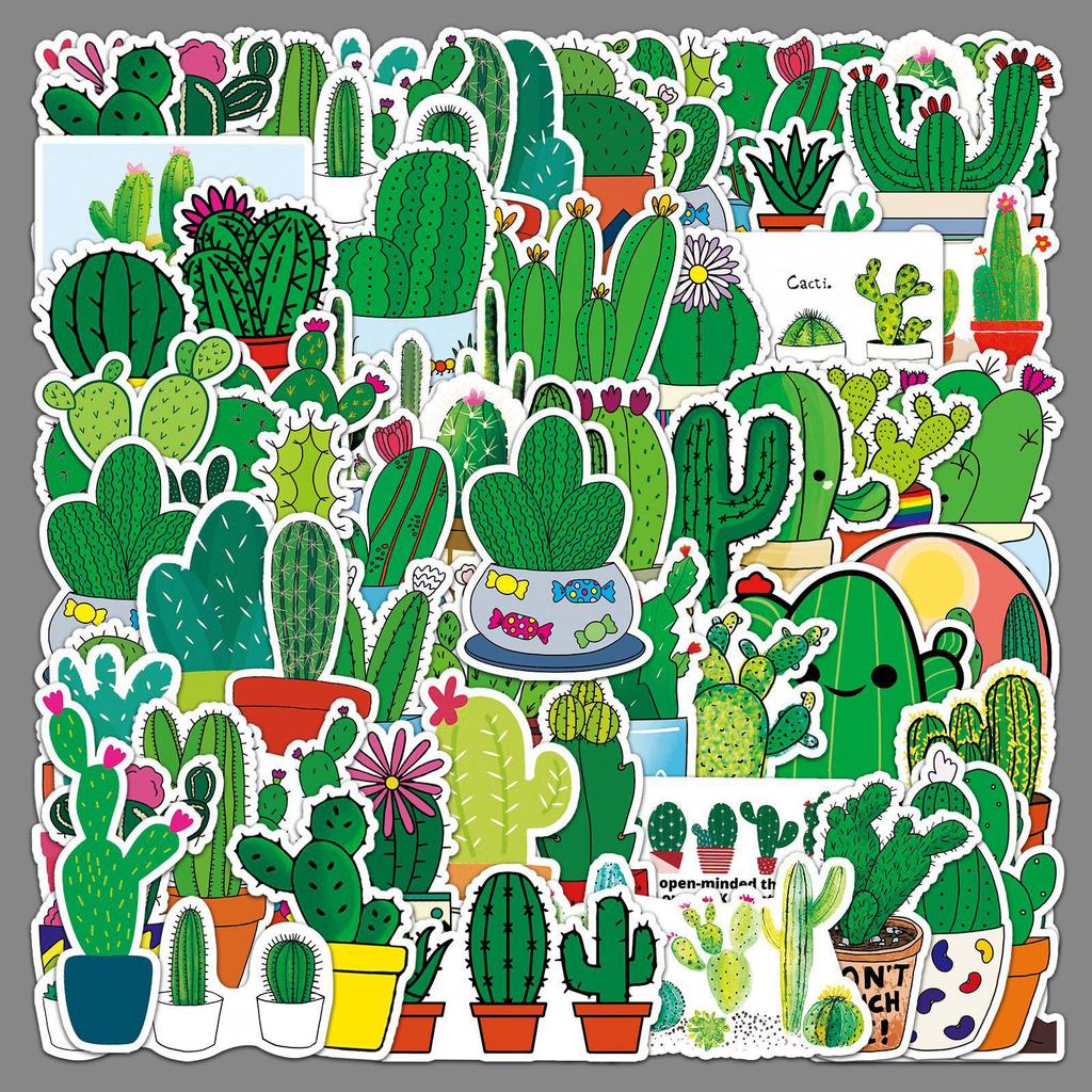 50 Cactus Cartoon Stickers - Waterproof Decals for Laptops, Scooters, Cars, and Motorcycles