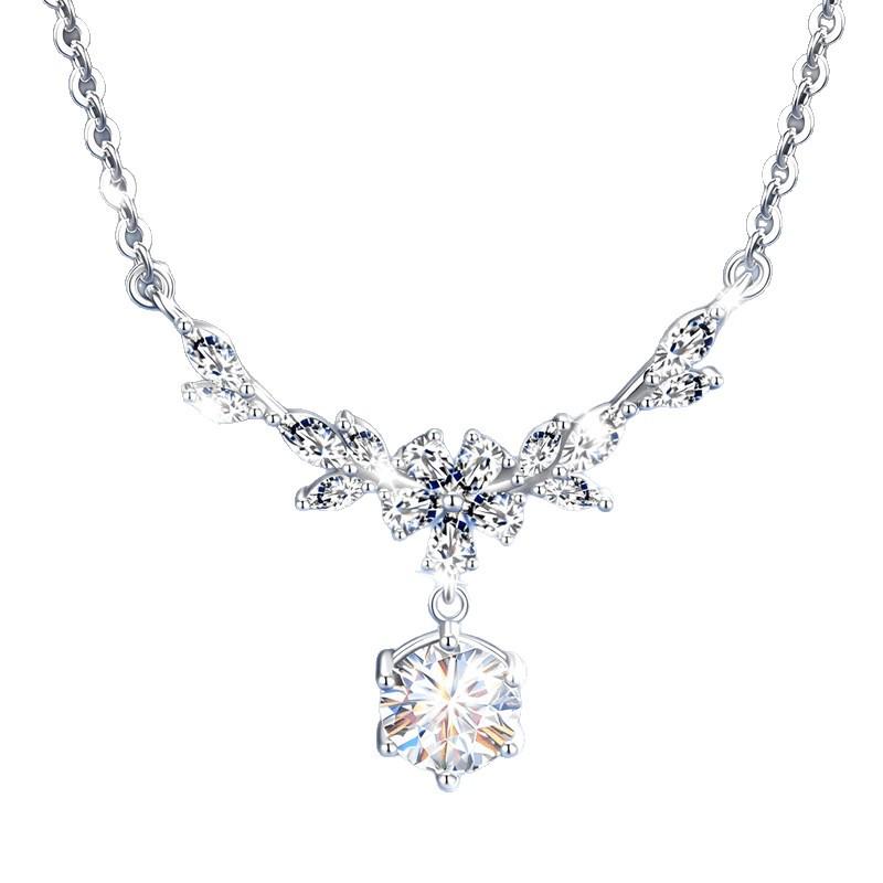 S925 Sterling Silver Wisteria Moissanite Necklace, 1 Carat D Color, Cool Style, Light Luxury Clavicle Chain for Women