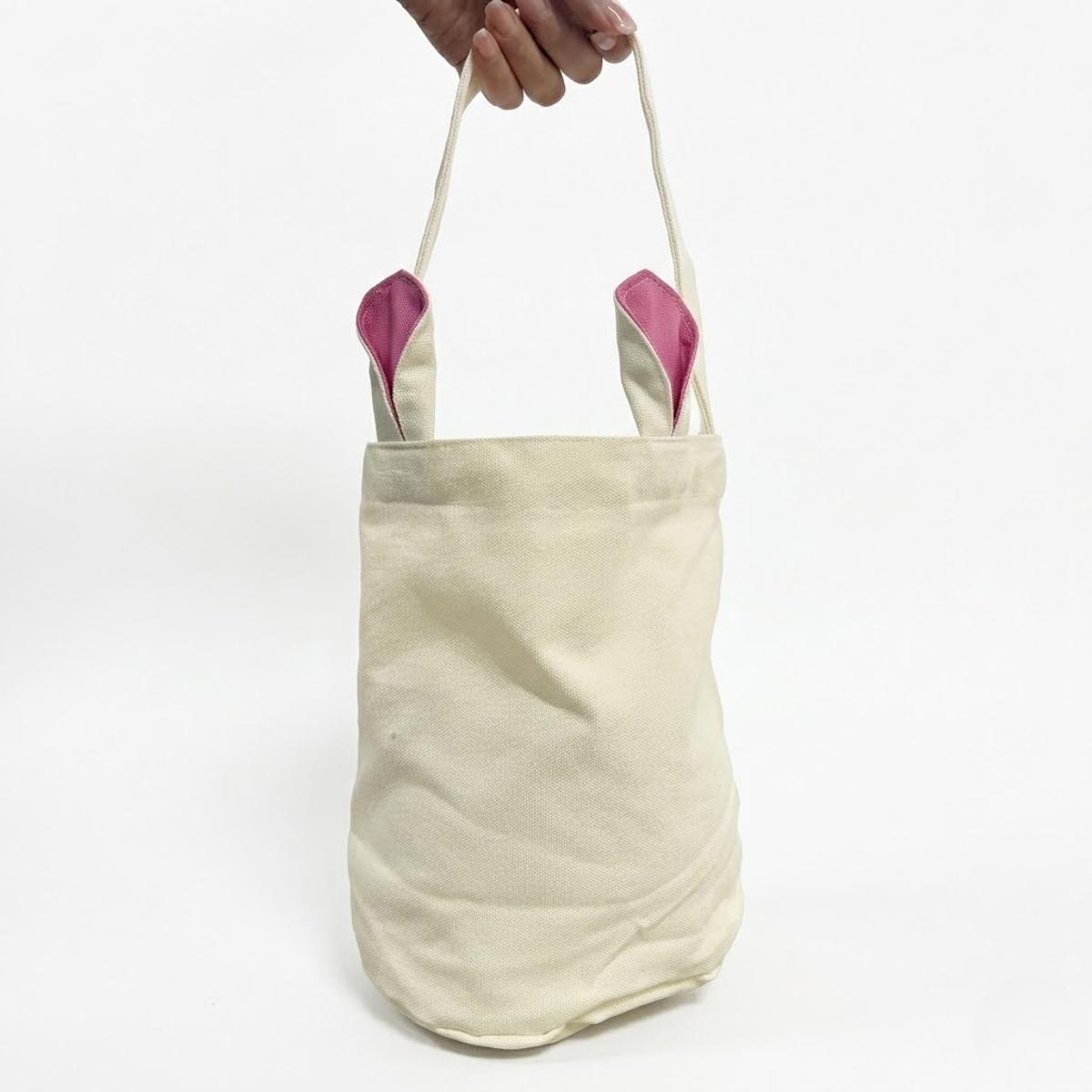

1Piece 22Cm X 25Cm Large Capacity Cute Bunny Ear Design Plush Fabric Bucket Bag With Present Easter Egg Decoration, Pastel Color Spring 22x22x25cm