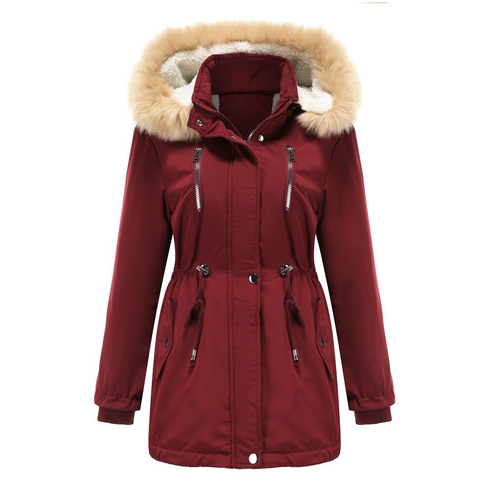 Autumn and Winter Women's Thickened Lamb Velvet Cotton Coat Women's Loose Women's Cotton Coat Removable Hood Plus Velvet Jacket