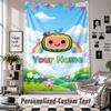 Wall Hanging Tapestry With Custom Name & Text, Cocomelon Decorative Tapestry For Bedroom