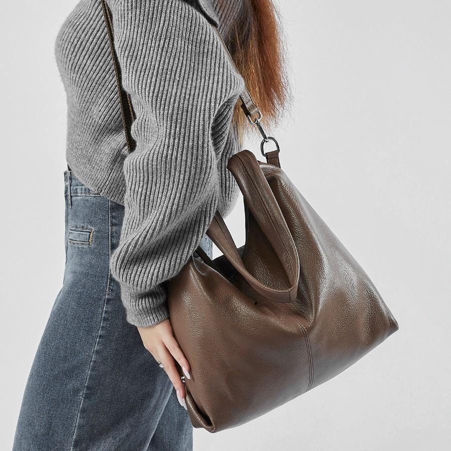 Leather Large Capacity Foreign Trend Fashion Solid Color Casual Commuting Shoulder Tote Bag Women'S Bag