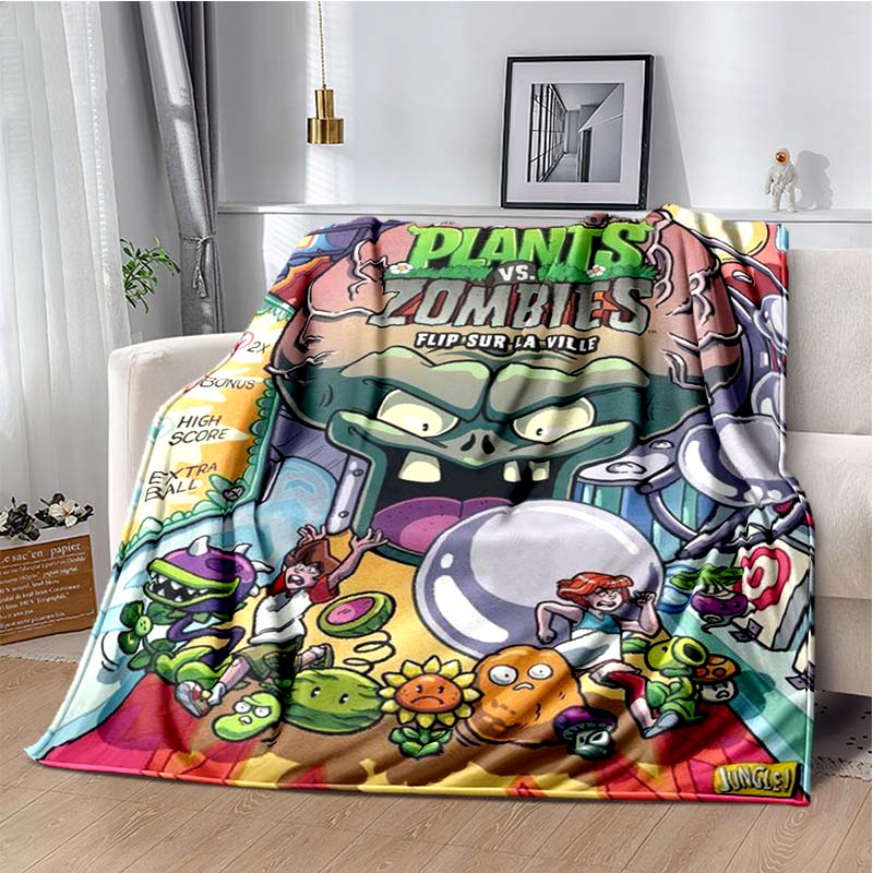 Coperta in Flanella Stampa P-Plants Vs Z-Zombi Morbida Calda Plaid Leggera Accogliente Coperta per Camera da Letto Divano Viaggio Casa Decorazione Festiva Regalo