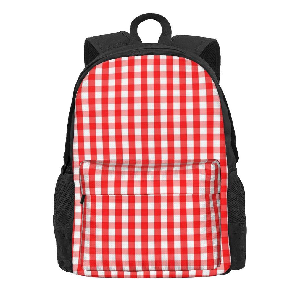 Klassische Vichy-Karos Rucksack Schwarz und Weiß Elegante Rucksäcke Junge Mädchen Radfahren Aufdruck High School Taschen Hohe Qualität Rucksack