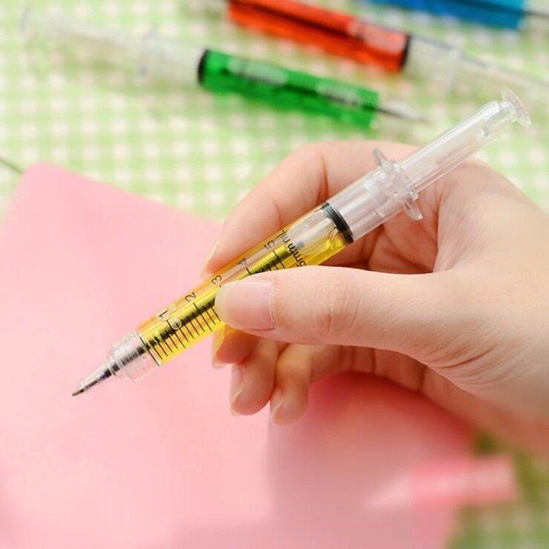 4Pcs Multicolor Syringe Needle Tube Shape Black Ink Ballpoint Ball Point Pen