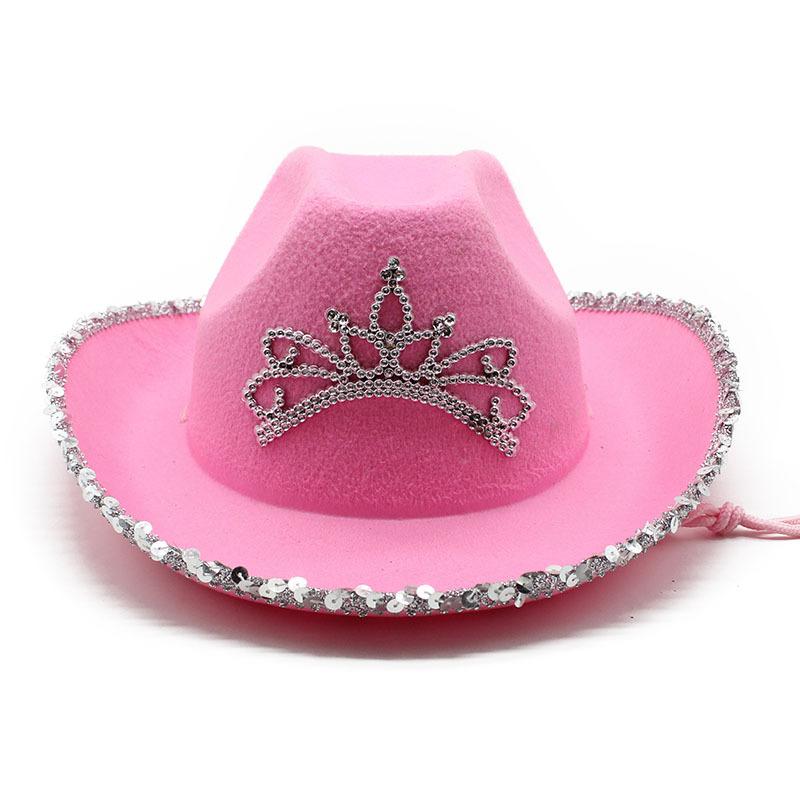 Pink Silver Cowboy Hat Women'S Non-Woven Crown Western Cowboy Hat Jazz Roll Top Hat Ins