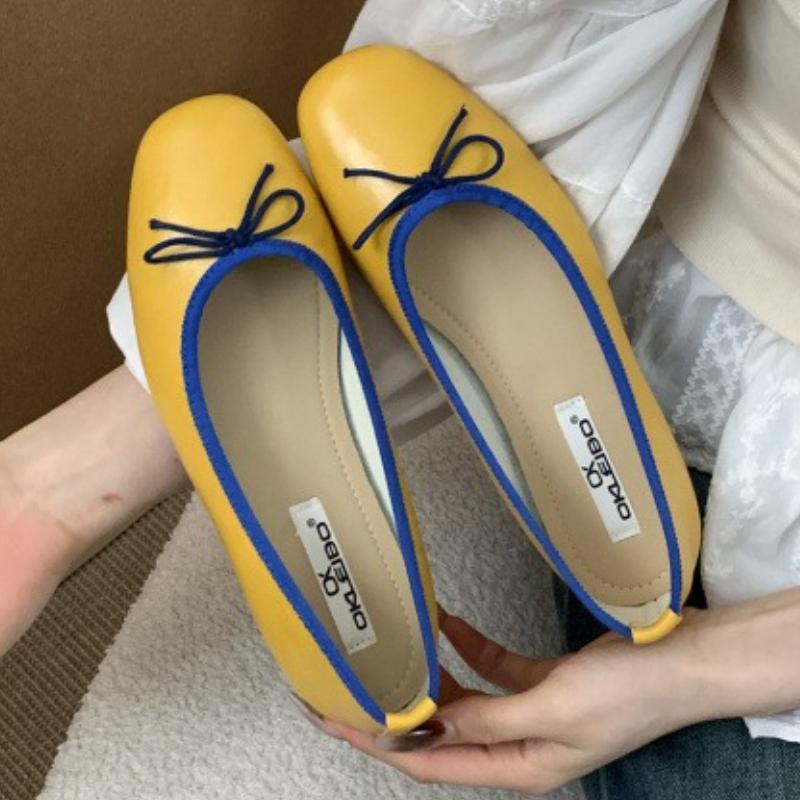 

Fashion Sweet Round Toe Bow Brand Ballet Flats Women Fashion Patchwork Design Mary Jane Shoes Comfort Shallow Soft Bottom Casual Shoes 35 жёлтый