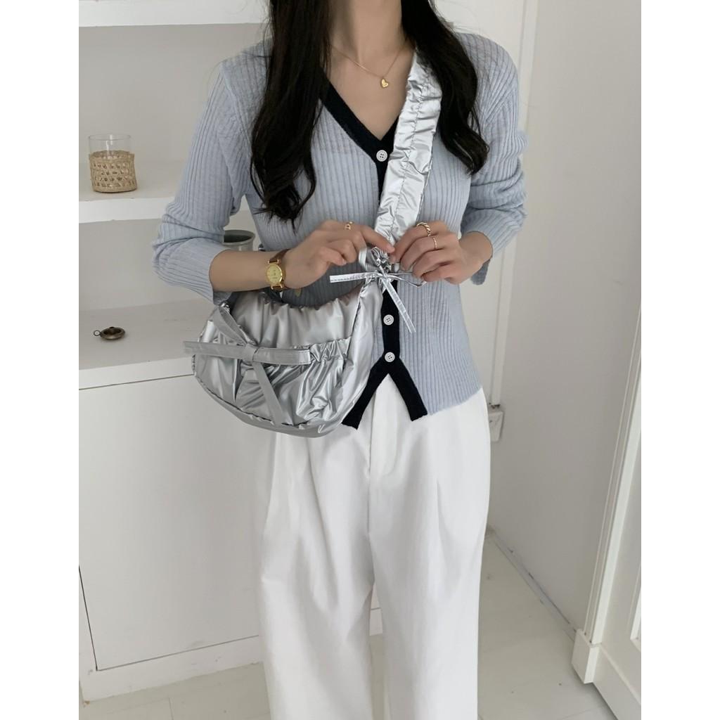 IELGY Casual Personality Pleated Drawstring Lace-up Nylon Lazy Wind Underarm Messenger Bag Ins