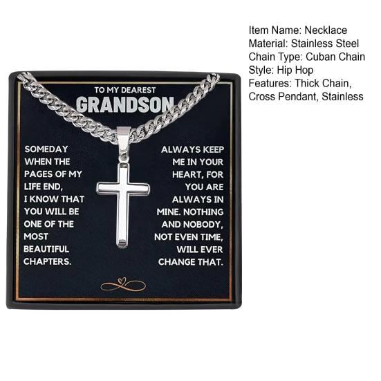 Men Necklace with Card And Box Pendant Thick Chain Stainless Steel Neck Jewelry Daily Wear Keepsake Gift for Grandson Adult Clavicle Necklace