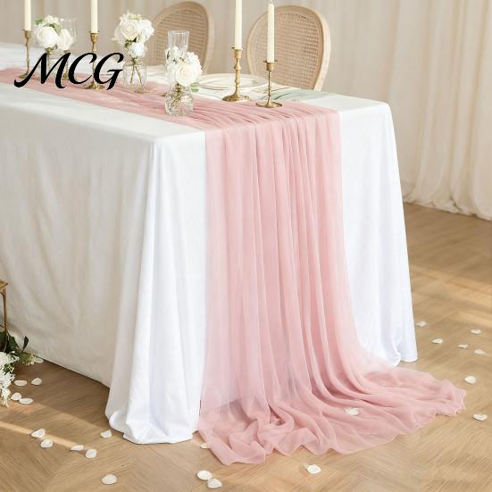 Table Protector Runner Sheer Flowing Runner, Chiffon Wedding Elegant Solid Color Scratch Resistant for Dining Home Bridal Shower Party Decor