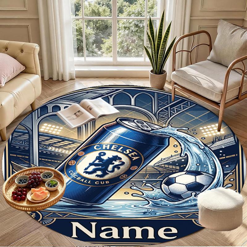 Benutzerdefinierter Name Personalisierter Chelsea Football Club Druck Runder Teppich, Vielseitiger Wohnkultur Teppich, für Spielzimmer, Wohnung, Balkon, Eingangsbereich, Flur Geschenk