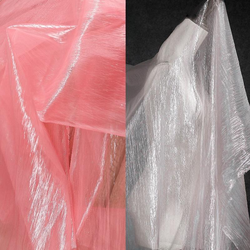Tessuto Trasparente Speciale Pieghettato Micro-testurizzato in Nylon 100/300/500cm Trasparente per Abiti da Sera Disegnato da un Designer