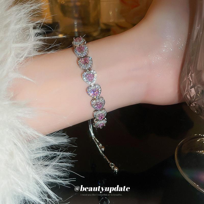 ins wind splicing pink diamond love bracelet girl heart sweet cool personality bracelet Spice girl wind light luxury jewelry