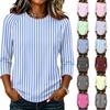 Women's Casual Raglan Sleeve Pullover Top Three Quarter Sleeve Striped Print Crew Neck T Shirt Blouse
