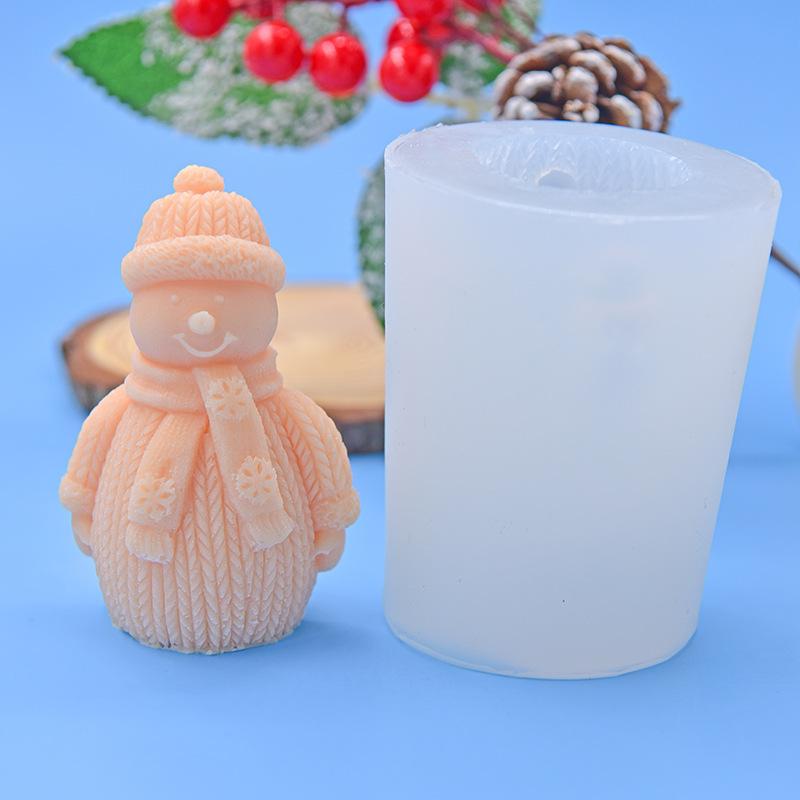 Christmas Snowman Silicone Candle Mold DIY Scarf  Broom Holding Snowman Crafts Resin Gypsum Production Mold DIY Beeswax Mold