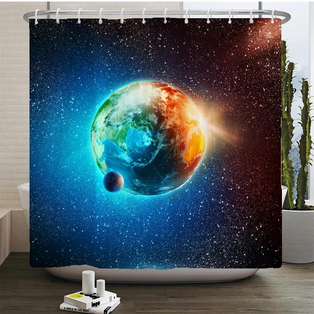 Full Moon Starry Sky Shower Curtain Midnight View Dreamy Mystic Bathroom Curtains Waterproof Fabric Home Decor Curtain With Hook