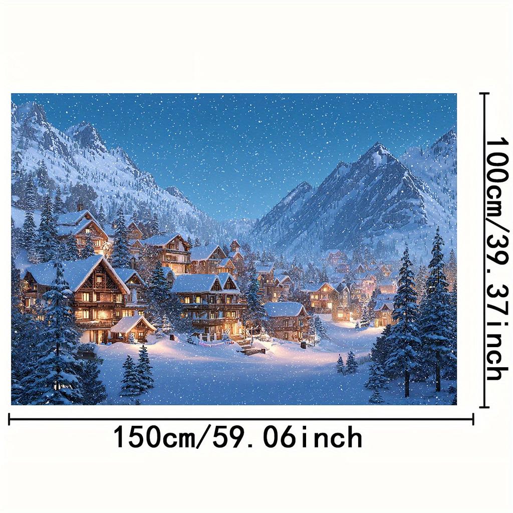 1Pcs Winter Snowy Village Cozy Cabins Snow Decoration Background Christmas Backdrop Decorations For Photo Studio Booth Party