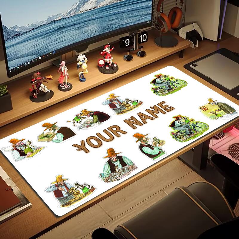 Custom Name Pettson Och Findus Mouse Pad Large Gaming Table Cushion Nonslip Laptop Tablet Big Mousepad Xxl Mat Mini Pc Playmat With Lock Edge