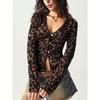 2026 New Women's Leopard Print V-Neck Cardigan Slim Fit Knit Sweater with Button Design and Long Sleeves