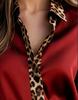 Leopard Print Satin Patchwork Slimming Long Sleeve Round Neck Shirt for Women - Spring/Autumn Collection
