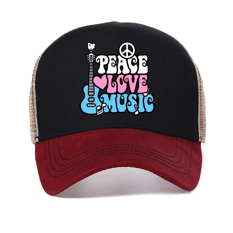 

Love Peace Music hat Harajuku pop Faddish Men Casual Adjustable summer Mesh Breathable hats Cotton Dad Baseball Cap Adjustable красный