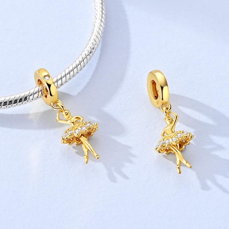 Charms 925 Silver Golden Lucky Star Ballet Shoe Heart Bead Pendant Charms Fit Bracelet Necklace Womens Jewelry