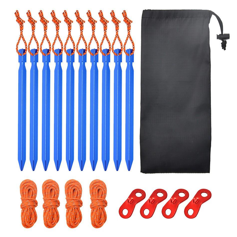 Ultra-light Aluminum Camping Tarp Set: Tent Stakes, Windproof Rope & Buckles, 18cm Triangular Ground Stakes