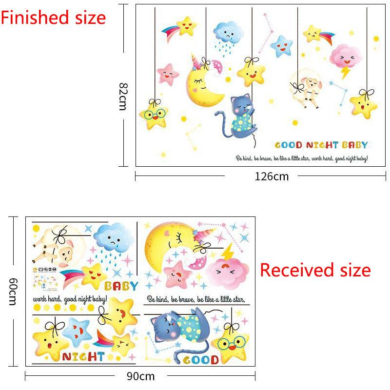 

Cartoon Moon and Stars Wall Stickers Self Adhesive Vinyl Decals for Kids Room Nursery Bedroom Kindergarten Classroom Dorm Home Decor 60x90cm/30*90cm*2pcs різнокольоровий