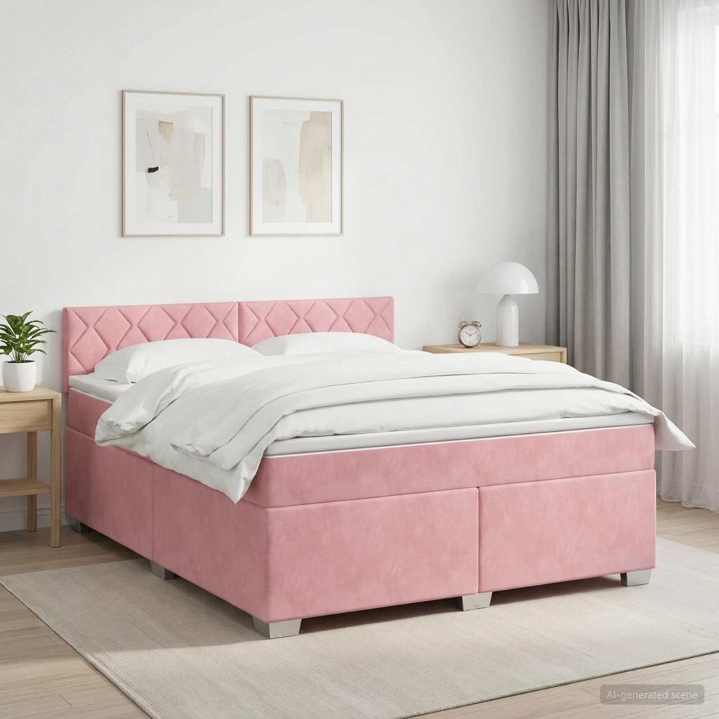 Box Spring Bed with Mattress and Headboard Pink 140 X 200 Cm Velvet
