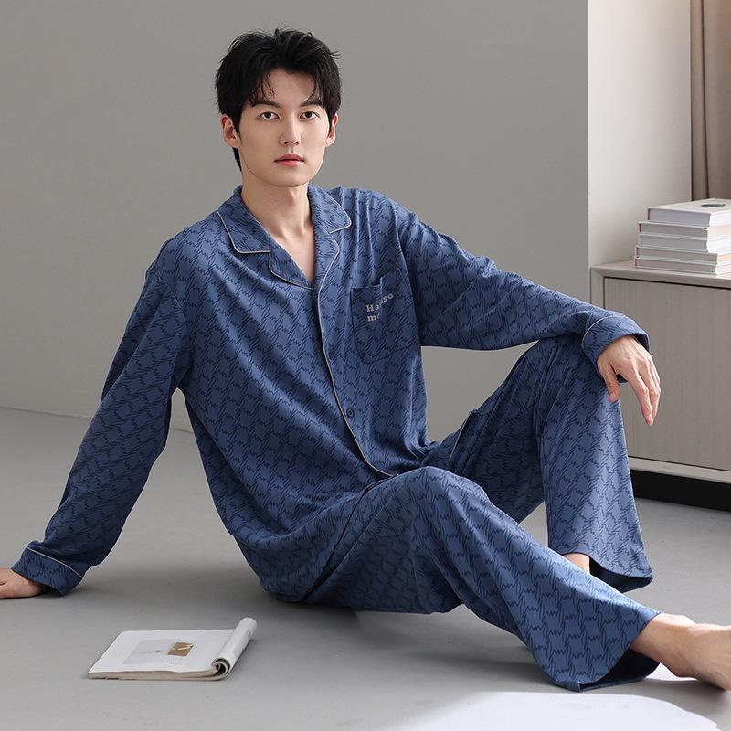 Pajamas Men'S Spring And Autumn Cotton Long Sleeve Large Size Fattened Plus Dad'S Men'S Loungewear Suit In Autumn And Winter