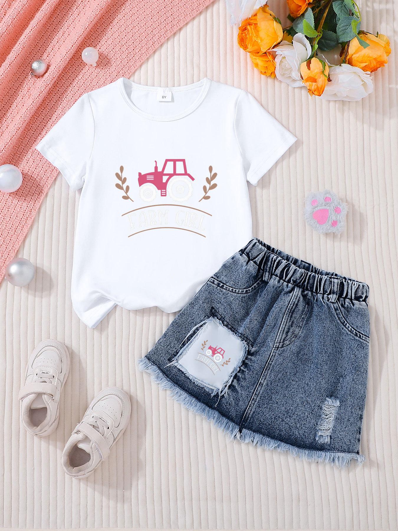 Girls  Denim Skirt Fashion Sets - Casual Children s Clothing 7 Years