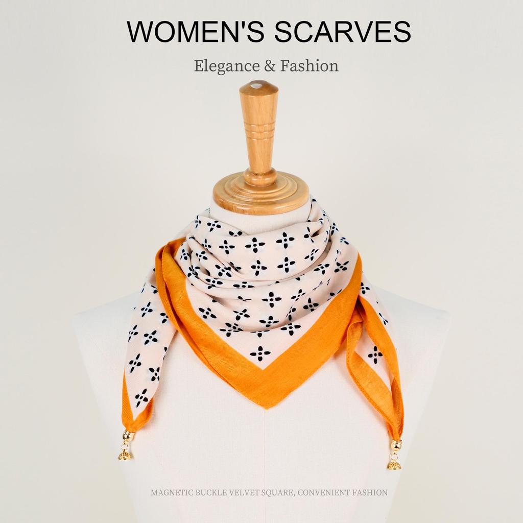 Golden Bean Magnetic Buckle Scarf – Fashionable Cotton & Linen Shawl for Mothers