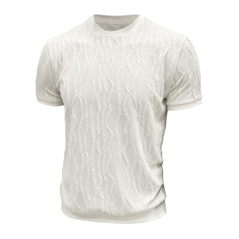 Mens Short Sleeve Jacquard Knit Round Neck Pullover T Shirt