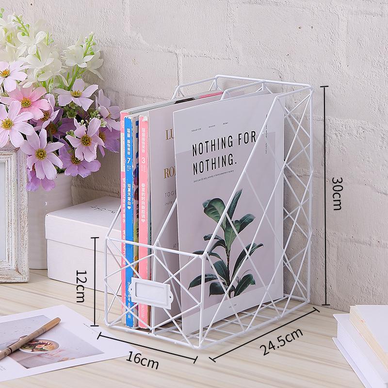 Bookshelf Rack Desktop Metal Book Block Office Newspapers Magazines Storage Scandinavian Decor  Holder Stand Golden Shelf