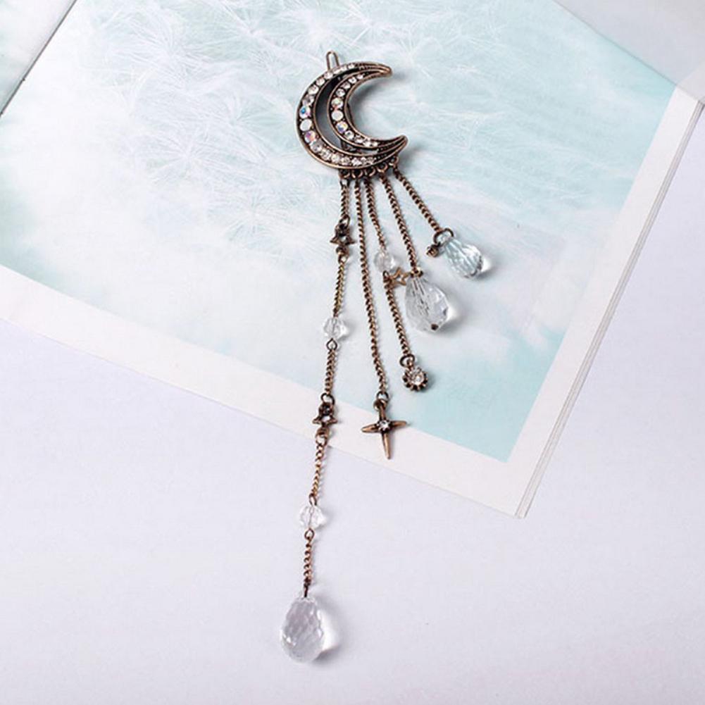 Retro Moon Rhinestone Tassel Beads Dangle Spinka do włosów Spinka do włosów damska Biżuteria ślubna