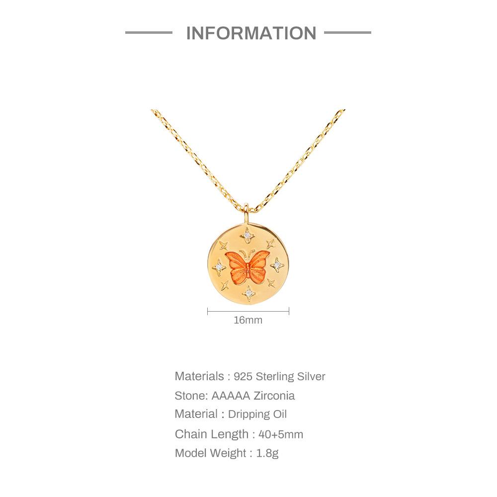 S925 Sterling Silver Wind Round Brand Diamond-Set Fun Butterfly Drop Oil Youth Vitality Clavicle Chain Ladies Necklace