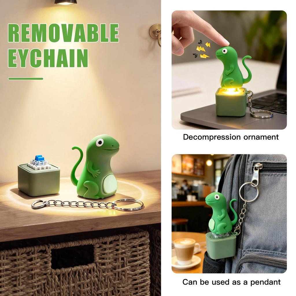 Rechargeable Croaking Frog&Lizard Keyboard Fidget Clicker Keychain Fidget Button Toys With Light & Sound For Anxiety Relief