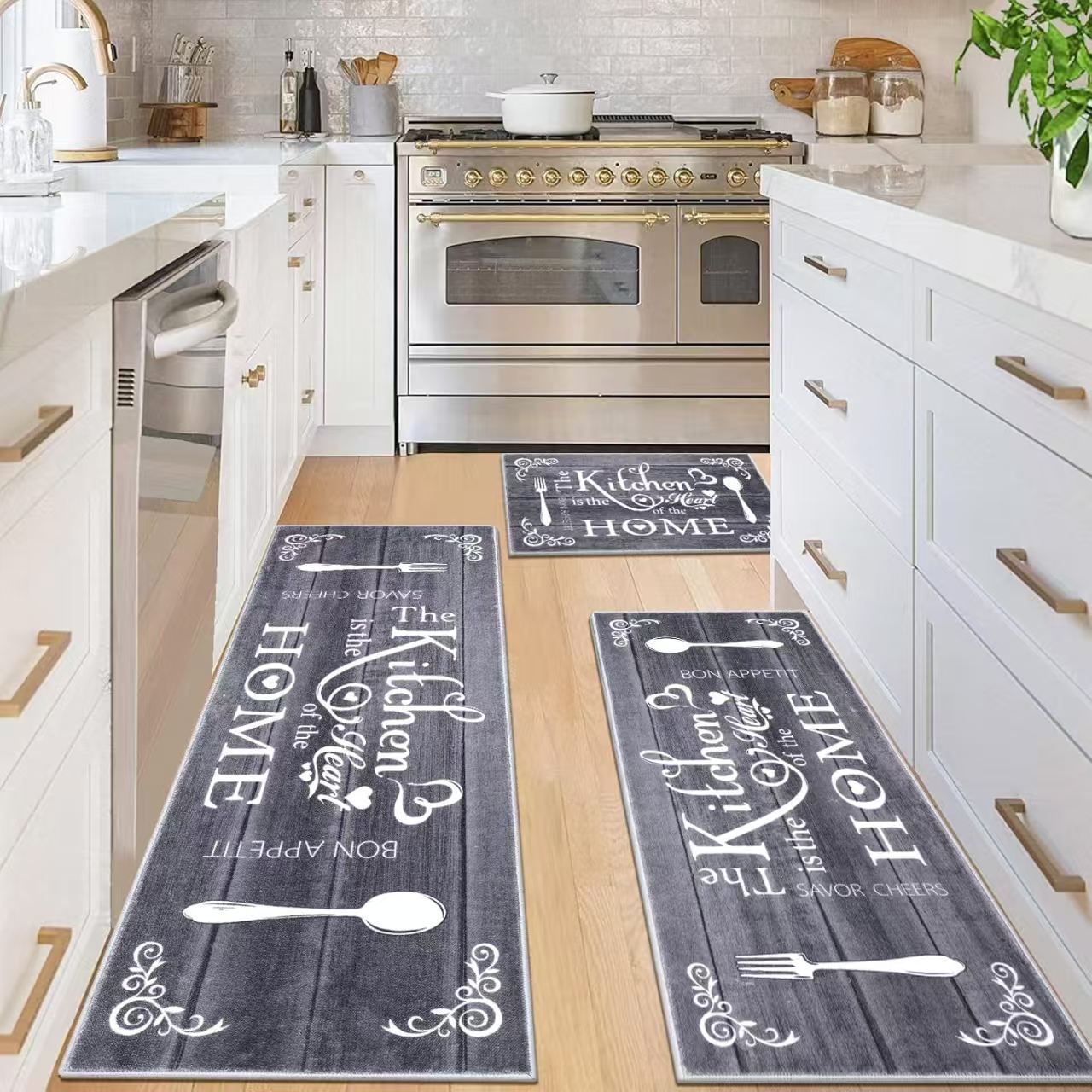 

Kitchen Three Piece Set Floor Mat Absorbent and Non Slip Set Kitchen Mat Dirt Resistant and Easy To Maintain Foot Mat 40*60cm [crystal velvet]