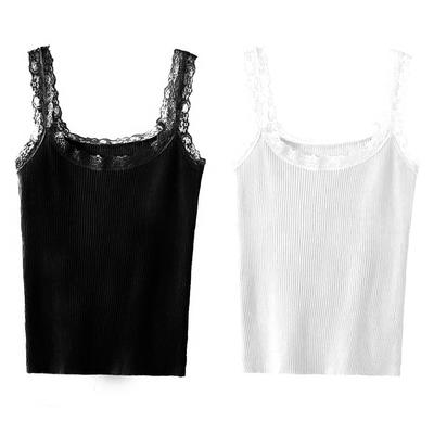 Spitzen-Camisole Unifarben Einheitsgröße Schwarz Weiß [DBH] 2-teiliges Set, Schweißabsorbierendes Camisole, Unterwäsche, Damen-Oberteile, Unterwäsche, Ganzjahres-Layering,