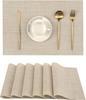 4PCS 30x45cm Washable Placemats Beige Heat Resistant Non-Slip Place Mats for Dining Table Placemats Woven Vinyl Durable